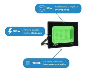 Refletor 100w Led Holofote Verde 110/220 Prova D'água