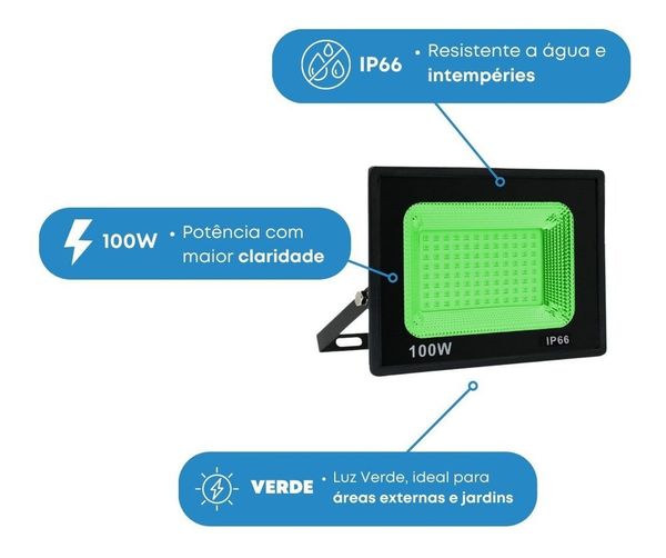 Refletor 100w Led Holofote Verde 110/220 Prova D'água