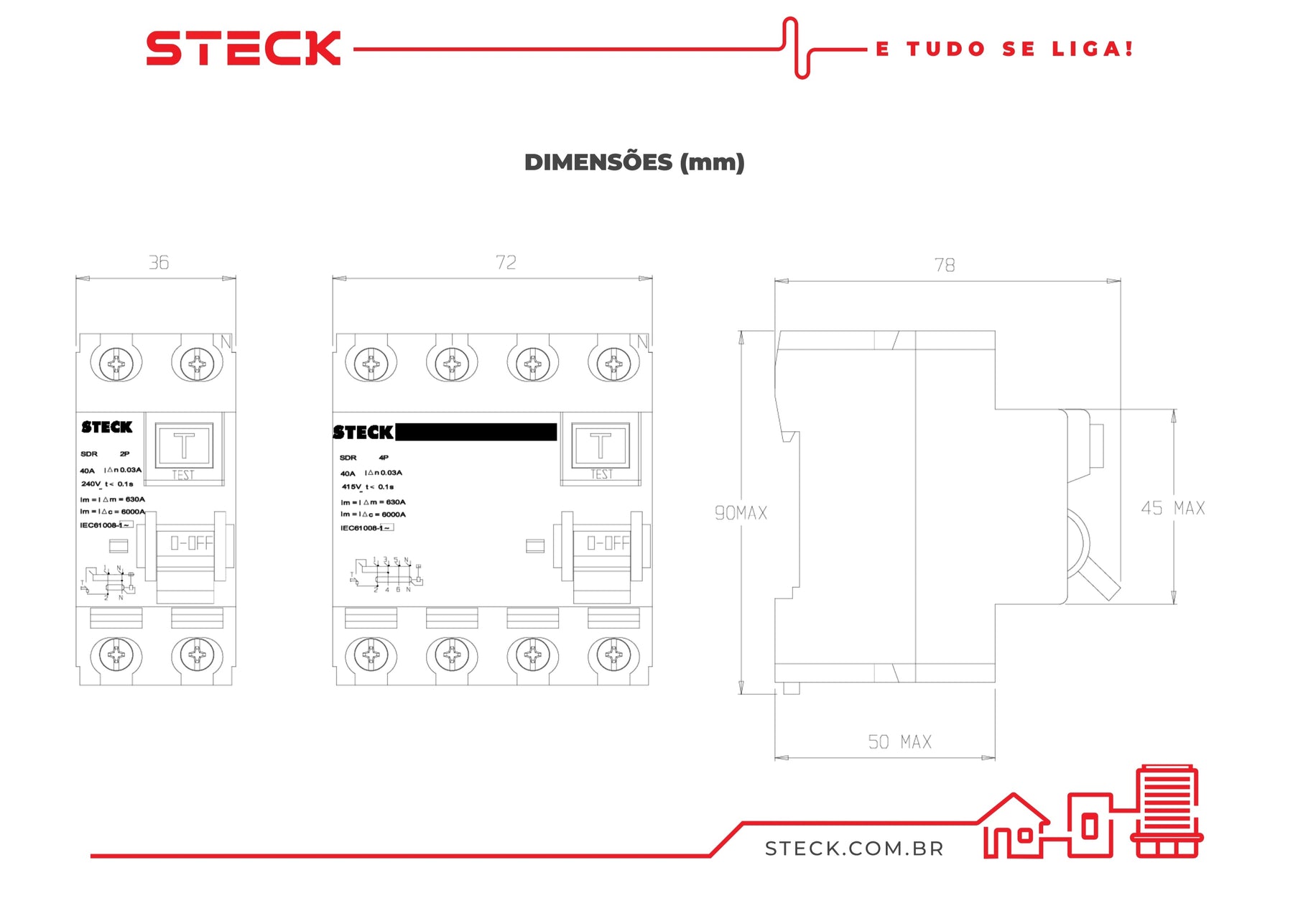 DR Interruptor Diferencial Residual 2P 100A 300mA - Steck