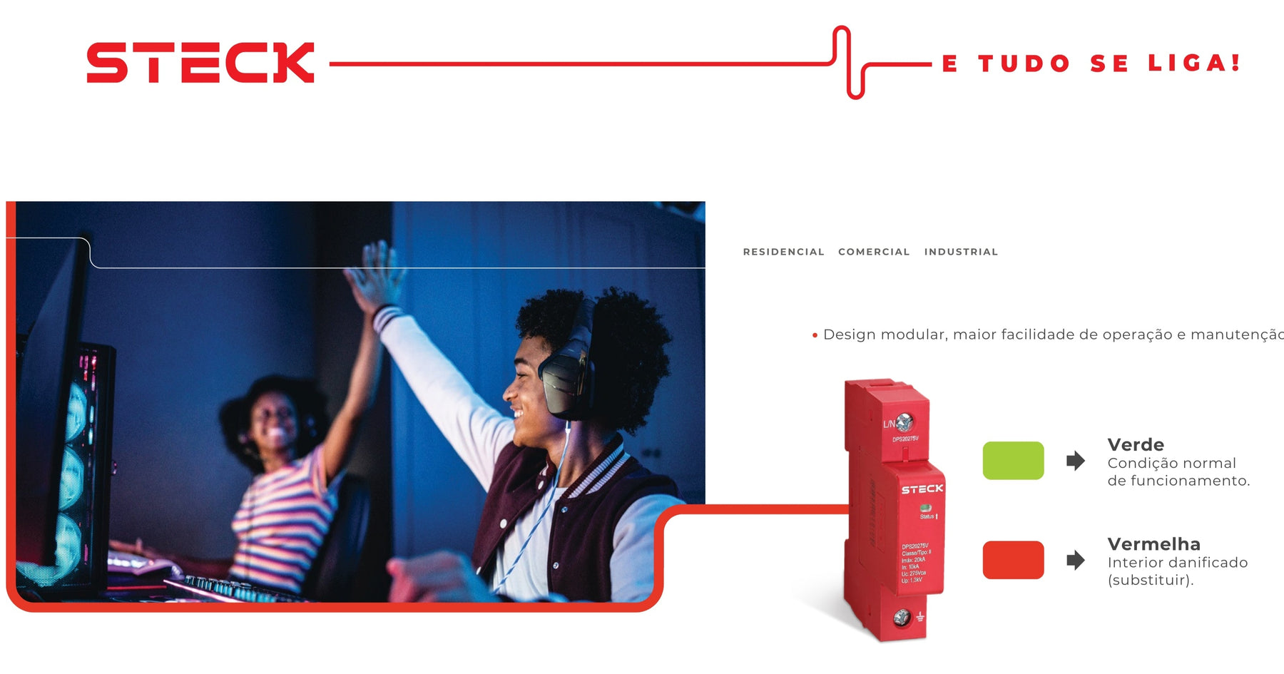 DPS Dispositivo de Proteção Contra Surtos 20kA 275V Vermelho -Steck