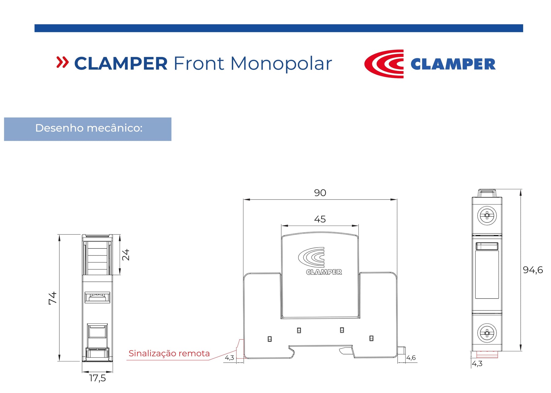 DPS Dispositivo de Proteção Contra Surtos 15kA 275V Vermelho - CLAMPER Front V