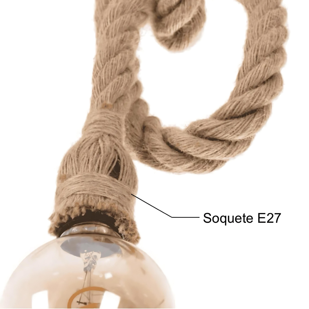 Pendente Corda 1M Retro Vintage Rústico Sisal E27 Para Decoração 1 Metro