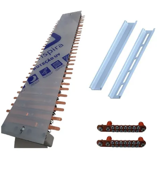 B25T-60 BARRAMENTO TRIFASICO 250A 60 POLOS DIN COM NEUTRO/TERRA E TRILHOS DIN LINHA VOLT PLUS BRUM